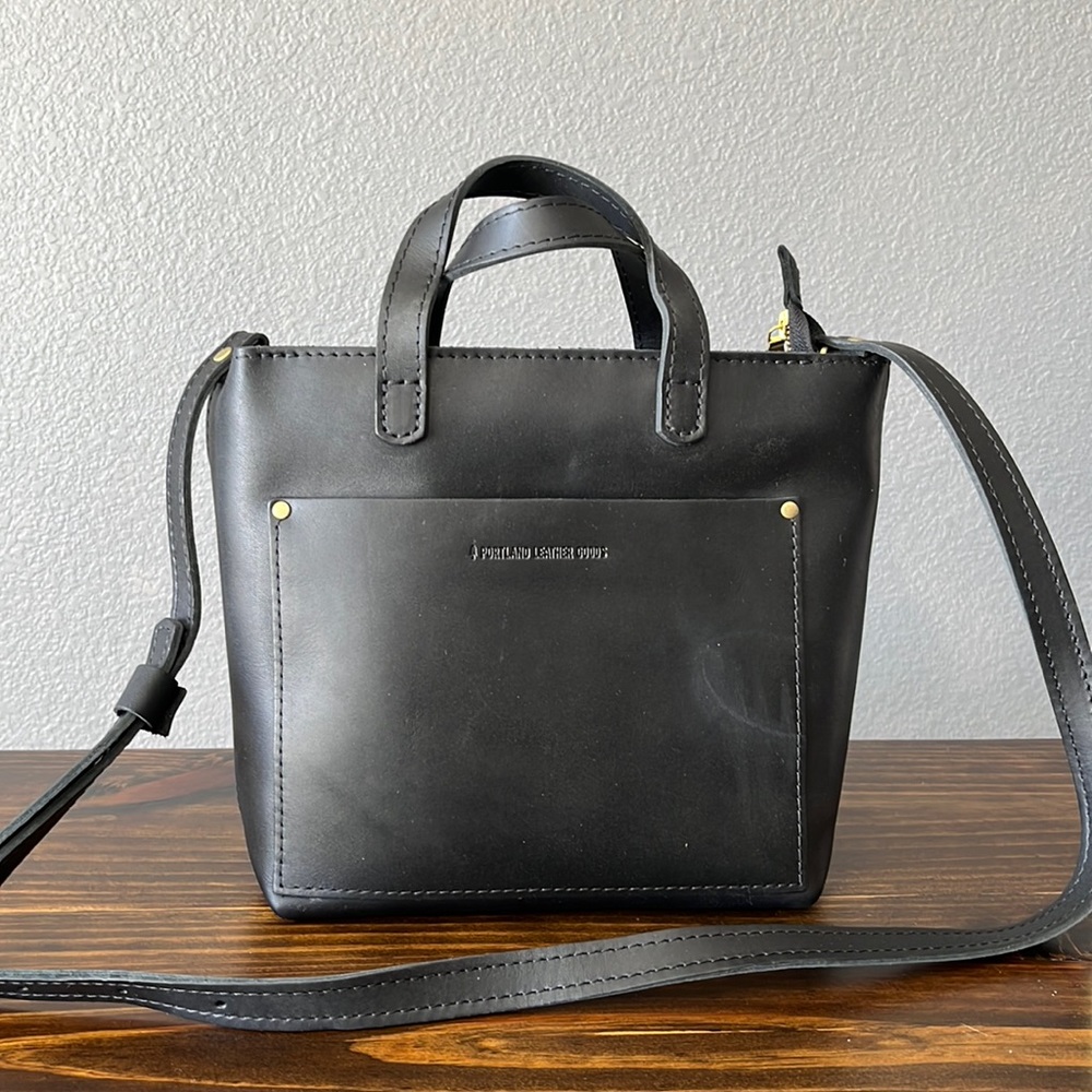 Black Leather Top-Handle Crossbody Bag